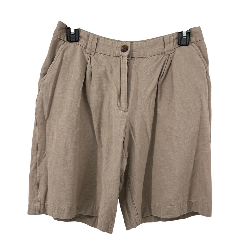 FinnFlare Taupe Brown Pleated Linen Blend High Rise Shorts Womens Size Small 164